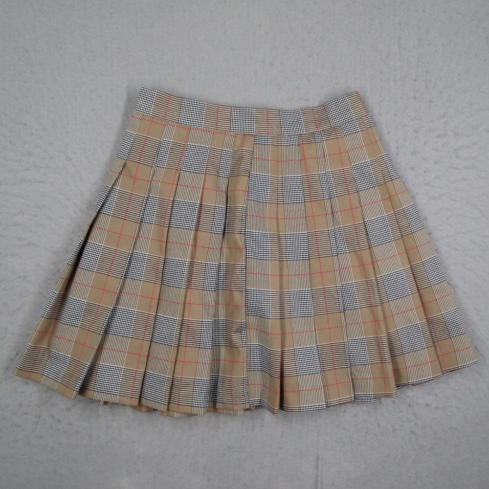 Bagatelle Collection Tan Glen Plaid Pleated Mini Skirt XS Academic Preppy Zip